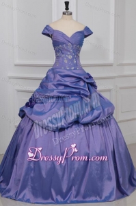 Lavender Off The Shoulder Beading and Flowers Quinceanera Dress