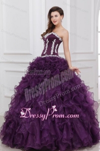 Appliques and Ruffles Sweetheart Dark Purple Quinceanera Dress