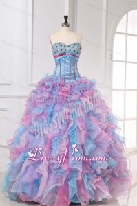 Multi-color Sweetheart Long Beading and Ruffles Quinceanera Dress