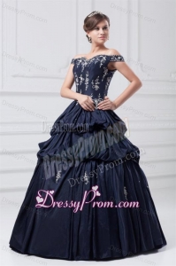 Off The Shoulder Taffeta Navy Blue Quinceanera Dress with Appliques