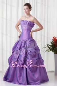 Strapless Appliques and Pick-ups Taffeta Lilac Quinceanera Dress