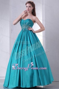 Sweetheart A-line Beaded Decorate Waist Quinceanera Dress in Turquoise