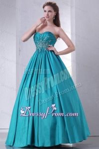 Sweetheart A-line Beaded Decorate Waist Quinceanera Dress in Turquoise