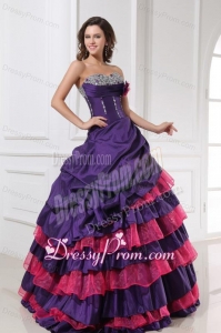 Sweetheart Beading and Flowers Quinceanera Dress in Red and Purple