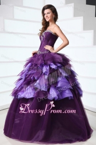 Sweetheart Dark Purple Sweet Train Quinceanera Dress with Beading