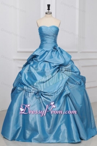 Sweetheart Hand Made Flowers Taffeta Quinceanera Dress in Light Blue