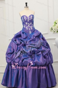 Sweetheart Taffeta Appliques and Pick-ups Quinceanera Dress in Purple