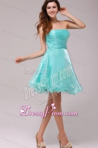 A-line Strapless Aqua Blue Organza Ruching Prom Dress