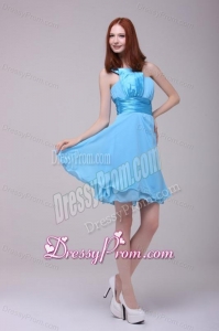 Baby Blue One Shoulder Ruching Prom Dress with Chiffon