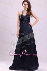 Black Halter Top Neck Floor-length Beaded Decorate Prom Dress for Spring