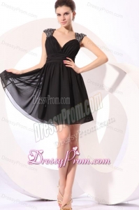 Black Straps Beaded Short Prom Dress with Mini-length