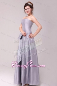 Cheap Column Strapless Floor-length Grey Bowknot Prom Dress