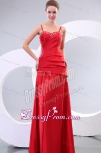 Inexpensive Column Straps Floor-length Beading and Ruching Lace Up Prom Dress in Red
