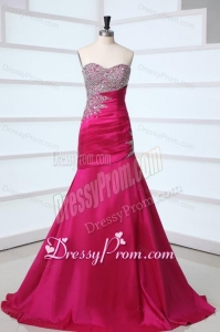 Side Zipper Beaded Sweetheart Mermaid Prom Dress in Hot Pink