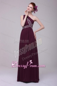 One Shoulder Empire Chiffon Beaded Decorate Full Length Prom Dress