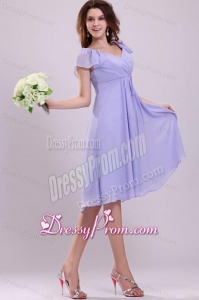 2013 Empire Cap Sleeves Lavender Ruching Prom Dress
