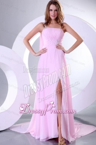 Beading and Ruche One Shoulder Baby Pink Watteau Train Prom Dress