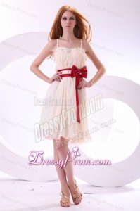Champagne Empire Straps Beading Mini-length Chiffon Prom Dress