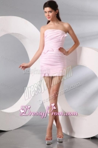 Column Baby Pink Strapless Ruching Short Prom Dress