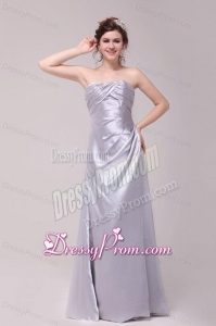 Column Strapless Ruching Taffeta Grey Prom Dresses With Floor-length