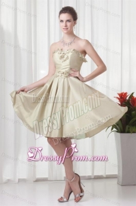 Column Sweetheart Chiffon Ruching and Hand Made Flowers Prom Dress