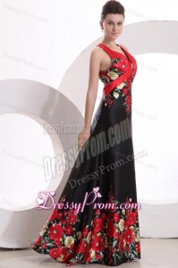 Column V-neck Floor-length Criss Cross Elastic Woven Satin Prom Dress