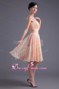 Elegant Empire Strapless V-neck Knee-length Chiffon Champagne Prom Dress with Beading