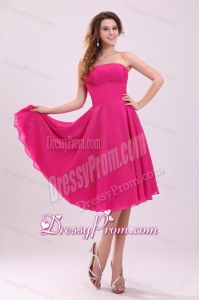 Empire Hot Pink Strapless Ruching Chiffon 2013 Prom Dress