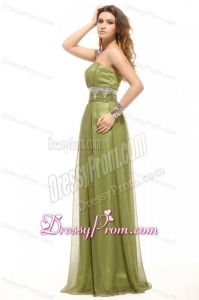 Empire Olive Green Strapless Beading and Ruching Prom Dress