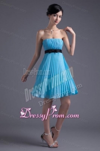 Empire Strapless Chiffon Aqua Blue Knee-length Prom Dress