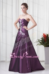 Empire Sweetheart Purple Appliques Long Lace Up Prom Dress