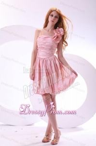 Flowers Straps Baby Pink Short Prom Dress with Knee-length
