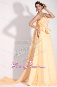 Light Yellow One Shoulder Appliques Chiffon Prom Dress