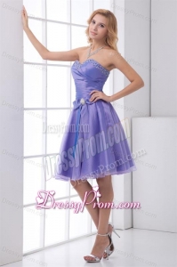 Lovely A-line Sweetheart Knee-length Organza Beading Lace Up Lavender Prom Dress