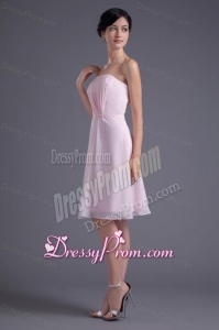 Lovely Pink Empire Strapless Knee-length Chiffon Ruching Prom Dress