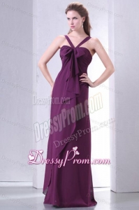 Purple Empire V-neck Straps Prom Dress with Bowknot