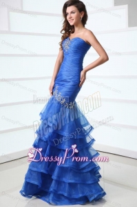 Sexy Blue Mermaid Sweetheart Floor-length Organza 2014 Spring Prom Dress with Beading