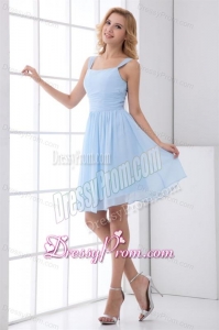 Simple Empire Straps Knee-length Chiffon Baby Blue Prom Dress