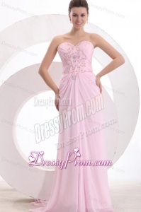 Sweetheart Empire Beaded Decorate Watteau Train Prom Dress in Baby Pink