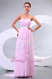Sweetheart Empire Chiffon Sweep Train Baby Pink Prom Dress with Beading