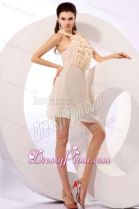 Champagen Chiffon Ruffles Prom Dress with Halter Top Mini-length