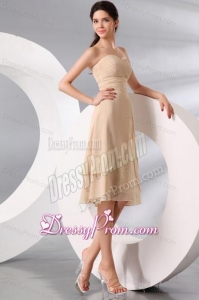 Champagne Sweetheart Knee-length Chiffon Prom Dress with Ruche