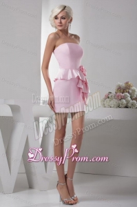 Column Baby Pink Hand Made Flower Mini-length Prom Dress