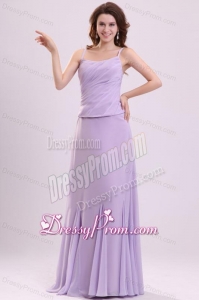 Column Straps Ruching Chiffon Floor length Lavender Prom Dress