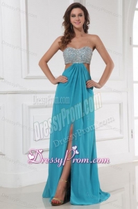 Empire Chiffon Sweetheart Beading and High Silt Floor-length Prom Dress