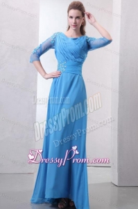 Empire Scoop Appliques with Beading 3/4 Sleeves Teal Prom Dress