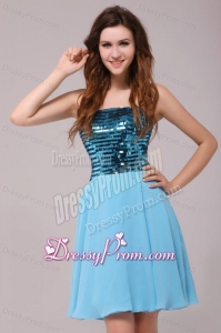 Empire Sequins Strapless Knee-length Light Blue Prom Cocktail Dress