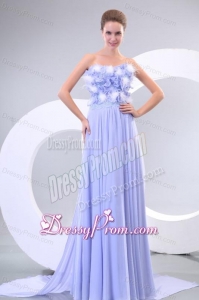 Lavender Strapless Empire Appliques and Laciness Watteau Train Prom Dress