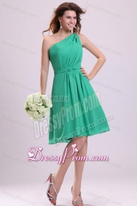 Turquoise Prom Dress with Bowknot and Ruching A-line One Shoulder