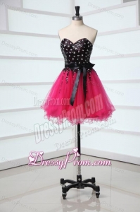 Cute Sweetheart Black and Hot Pink Prom Dress with Bowknot